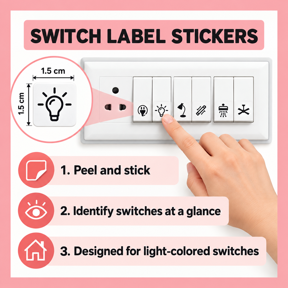 330 Pcs Switch Stickers – 52 Designs | Self-Adhesive Electric Board Labels