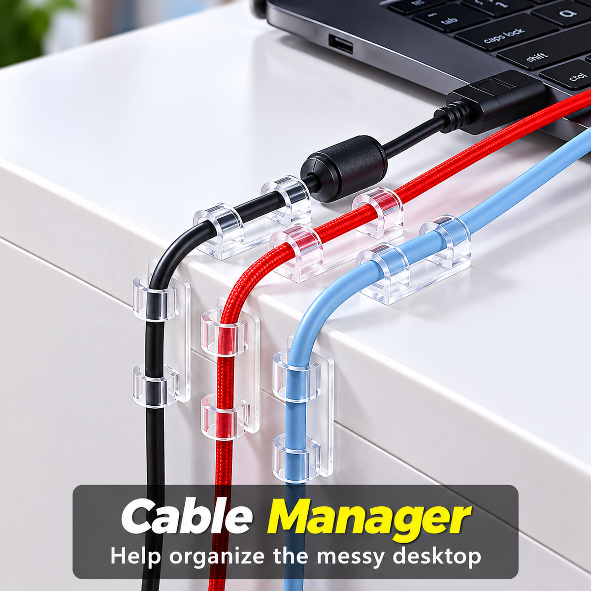 โจ 60 PCS Self-Adhesive Cable Clips โ Easy Wire Management for a Clean & Tidy Desk