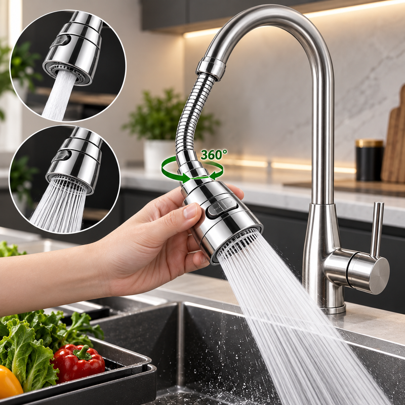 360° Flexible Stainless Steel Faucet Sprayer | Water-Saving Kitchen Sink Tap Extender