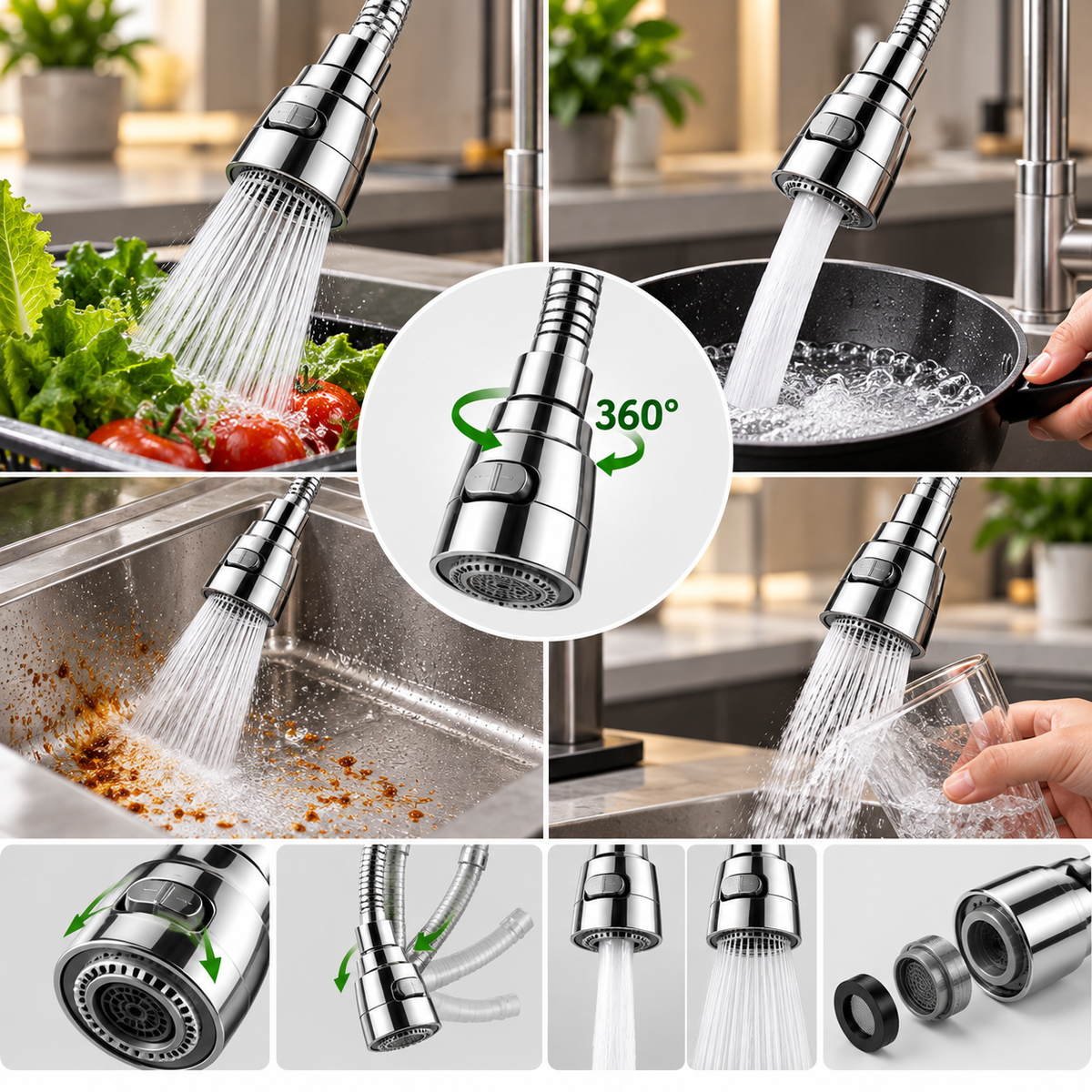 360° Flexible Stainless Steel Faucet Sprayer | Water-Saving Kitchen Sink Tap Extender