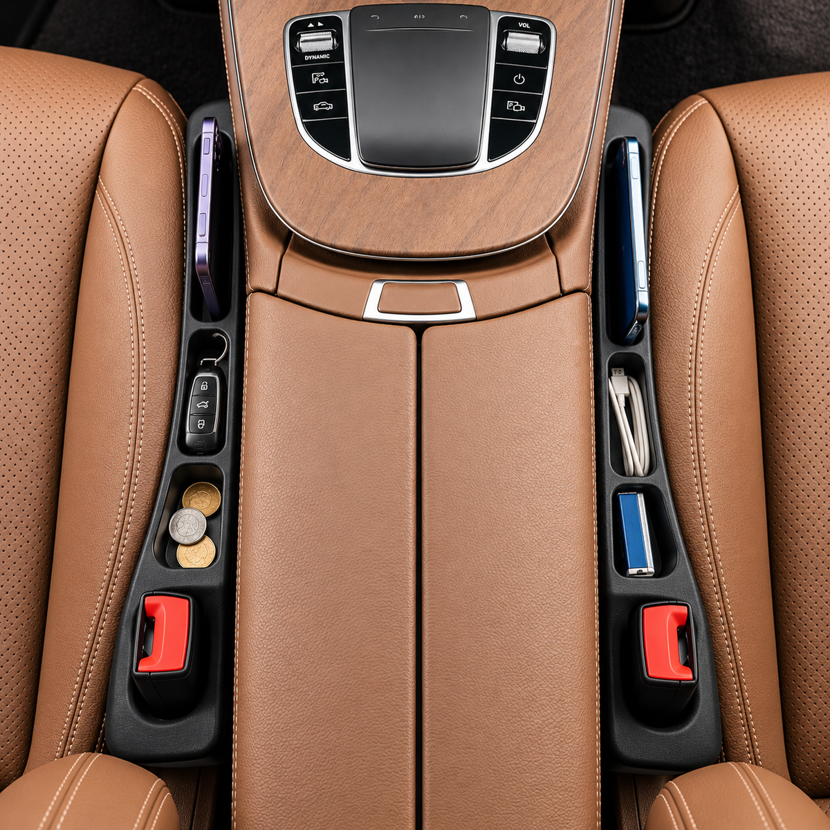 🚗 2-Piece Car Seat Gap Organizer – Phone Holder & Storage Pad for Keys, Coins & Essentials