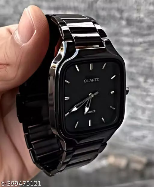 Stylish Black Analog Watch for Men & Boys | Premium Square Dial Metal Strap Wrist Watch