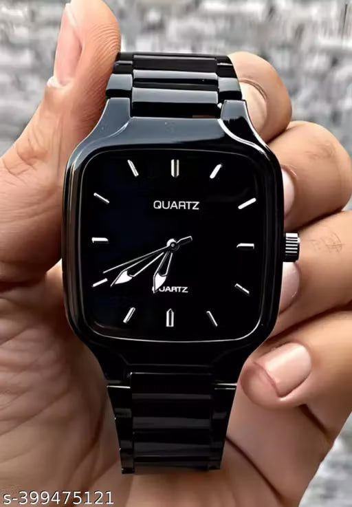 Stylish Black Analog Watch for Men & Boys | Premium Square Dial Metal Strap Wrist Watch