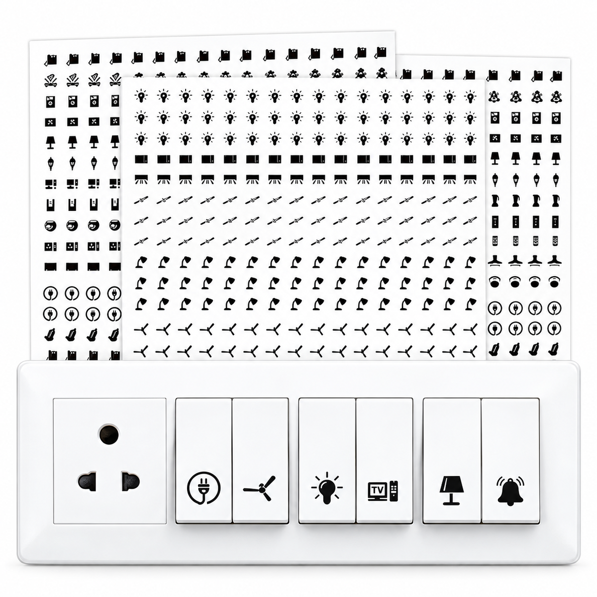 330 Pcs Switch Stickers – 52 Designs | Self-Adhesive Electric Board Labels