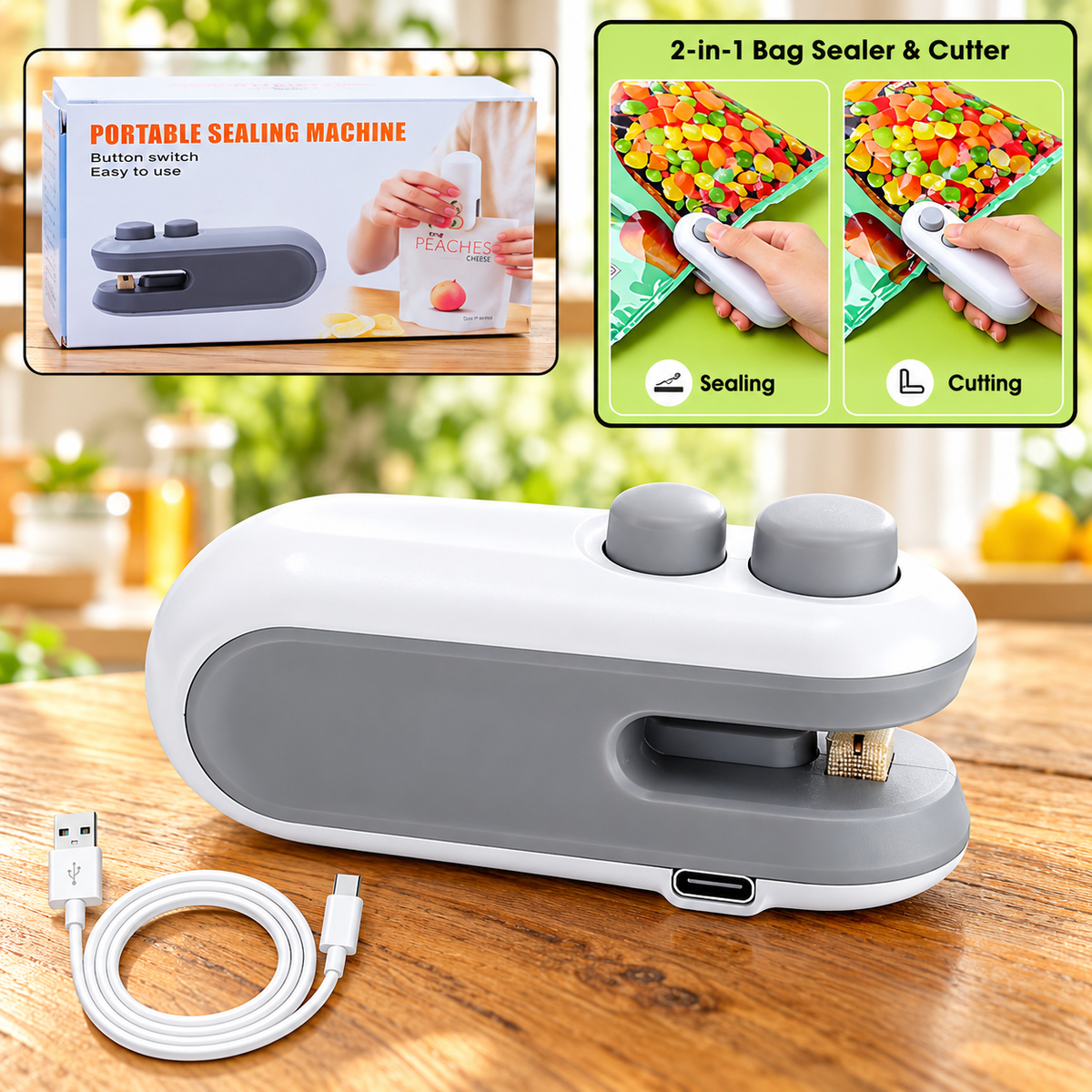 🔥 2-in-1 Mini Bag Sealer & Cutter – Portable Heat Sealer for Fresh & Easy Food Storage