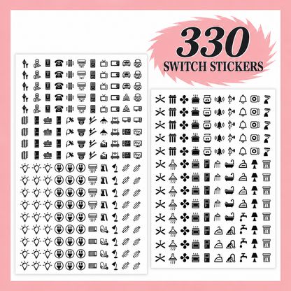 330 Pcs Switch Stickers – 52 Designs | Self-Adhesive Electric Board Labels