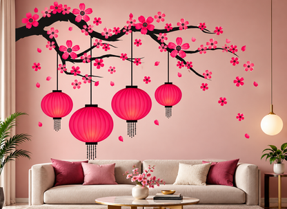 Divine Tree of Life Wall Sticker with Lamp & Floral Design – 82 × 70 cm