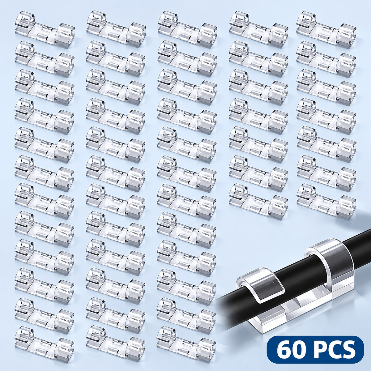 ✨ 60 PCS Self-Adhesive Cable Clips – Easy Wire Management for a Clean & Tidy Desk