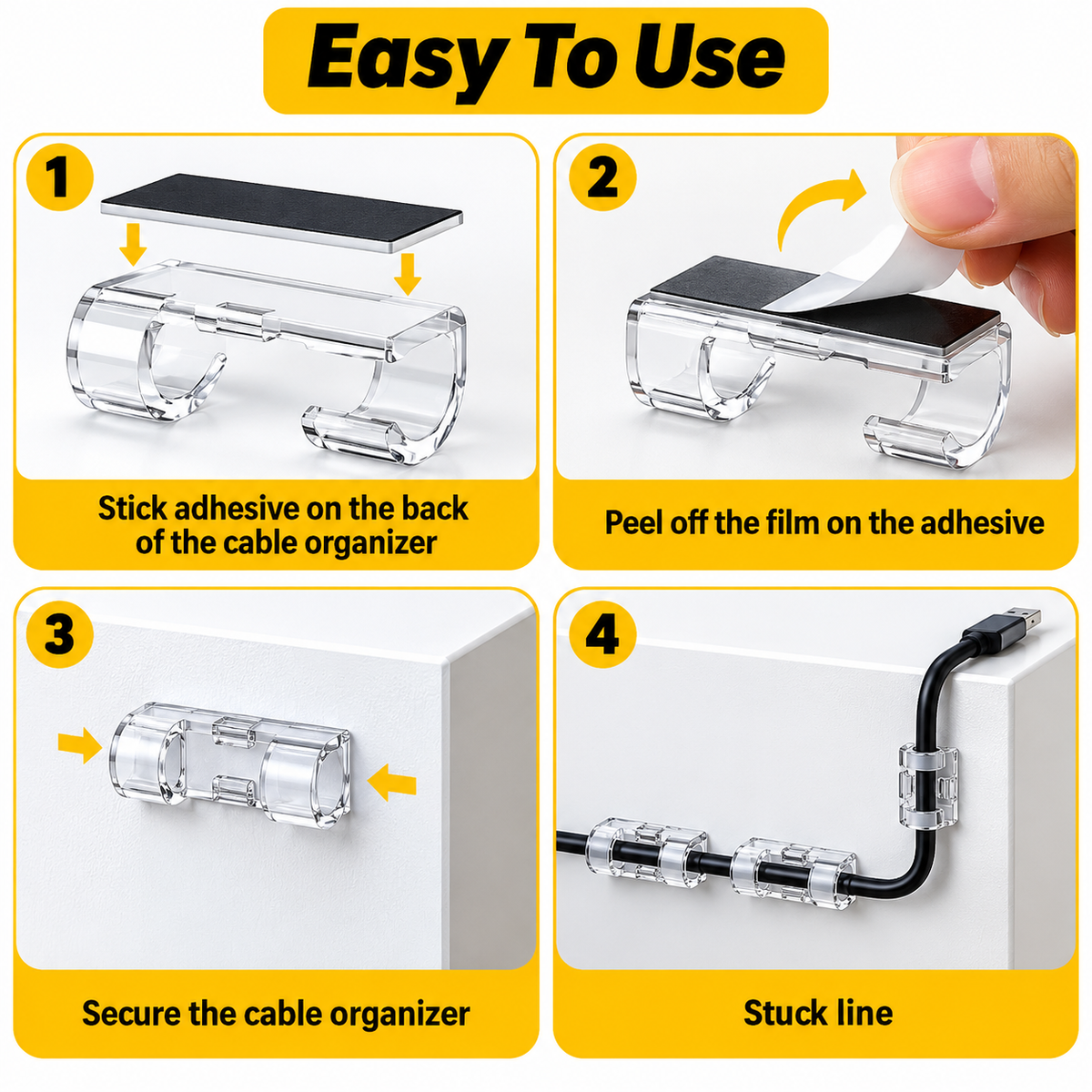 ✨ 60 PCS Self-Adhesive Cable Clips – Easy Wire Management for a Clean & Tidy Desk