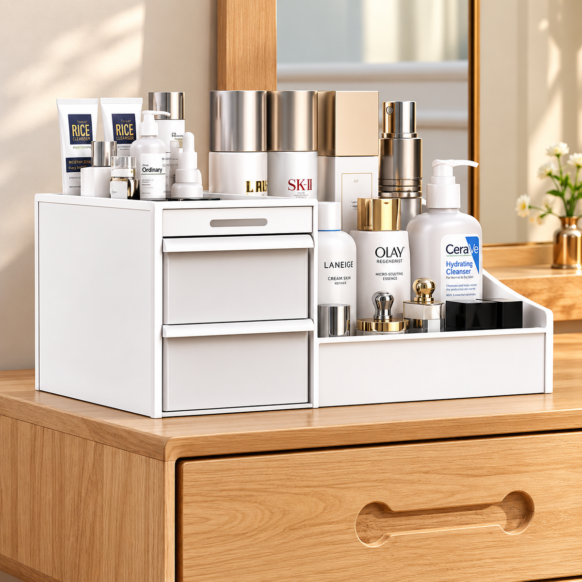 ✨ Makeup & Skincare Organizer with Drawers – Stylish Vanity Storage for Cosmetics, Brushes, stationary & Jewelry