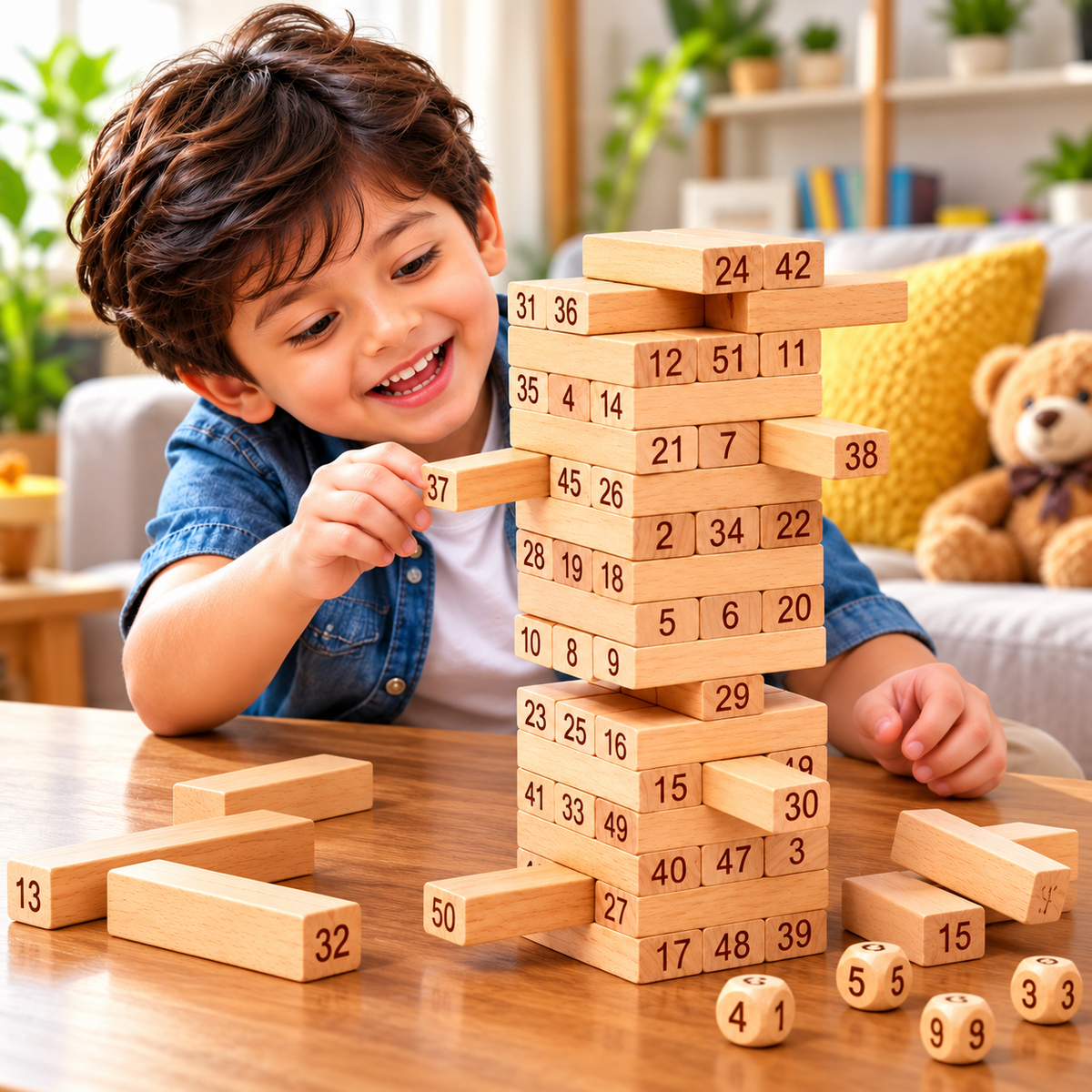 Premium Wooden Building Blocks – 54 Pcs | Tumbling Tower Stacking Game for Kids & Adults
