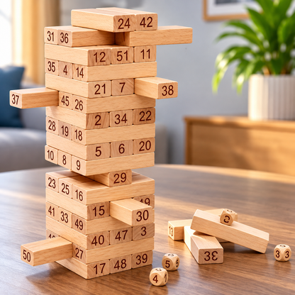 Premium Wooden Building Blocks – 54 Pcs | Tumbling Tower Stacking Game for Kids & Adults