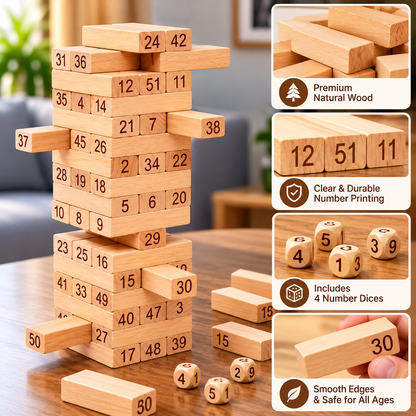 Premium Wooden Building Blocks – 54 Pcs | Tumbling Tower Stacking Game for Kids & Adults